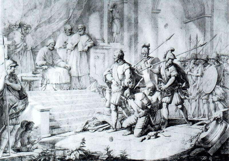 El Gran Capitán ante el Papa Alejandro VI arrastrando al derrotado Menaldo Guerra. Zacarías González Velázquez.