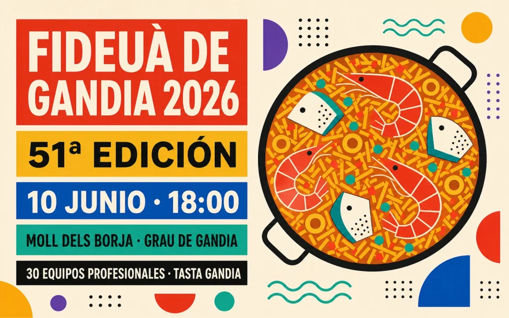 Cartel ilustrativo del 51º Concurso Internacional de Fideuà de Gandia, Moll dels Borja, 10 de junio de 2026 a las 18:00