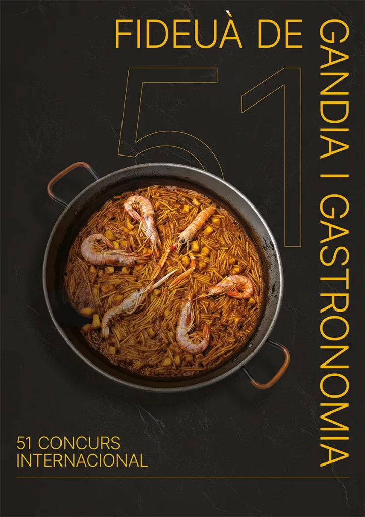 Cartel oficial del 51º Concurso Internacional de Fideuà de Gandia 2026, diseñado por Gonzalo López Navarro y publicado por la Asociación Cultural y Gastronómica Fideuà de Gandia