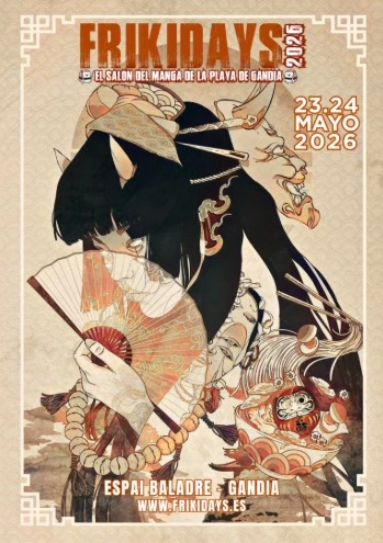 Cartel oficial de Frikidays 2026 publicado por Cortoons Festival, con la ilustración estilo manga del Salón del Manga de la Playa de Gandia