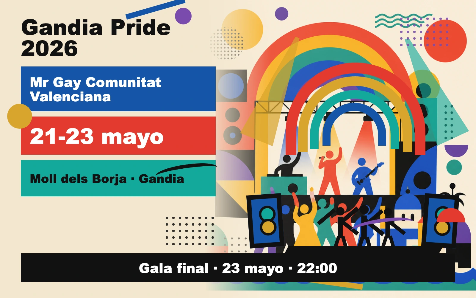 Cartel ilustrativo del Gandia Pride 2026 en el Moll dels Borja
