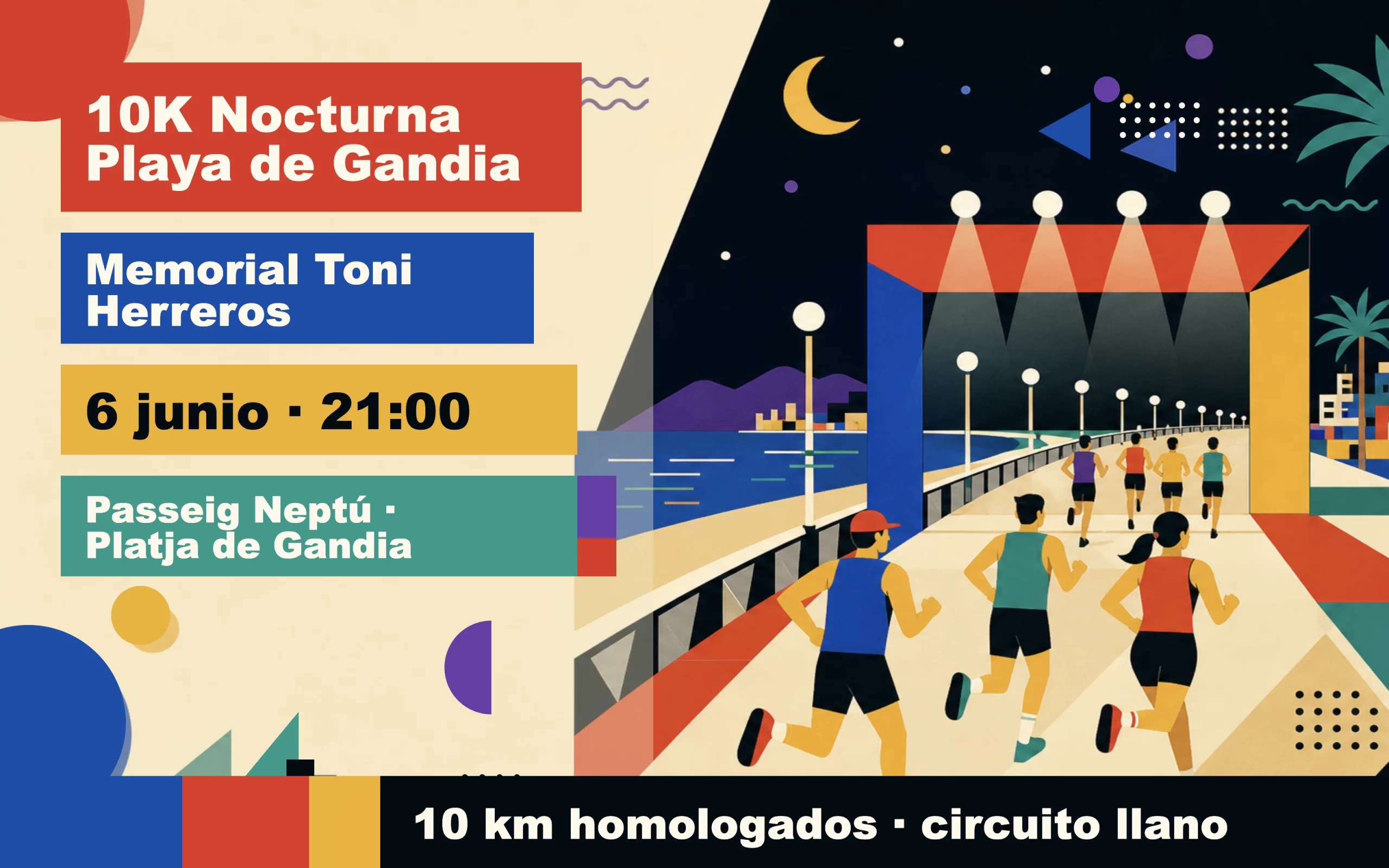 Cartel ilustrativo de la 10K Nocturna Playa de Gandia 2026