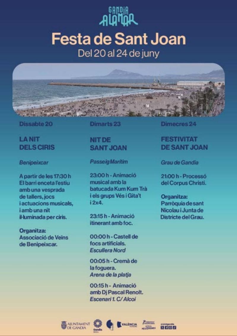 Cartel oficial de la Festa de Sant Joan de Gandia 2026 publicado en Agenda365