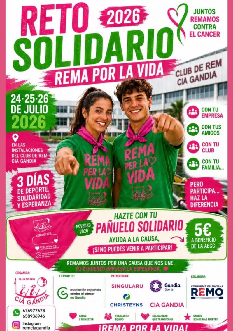 Rema por la Vida en Gandia 2026: remo solidario contra el cáncer
