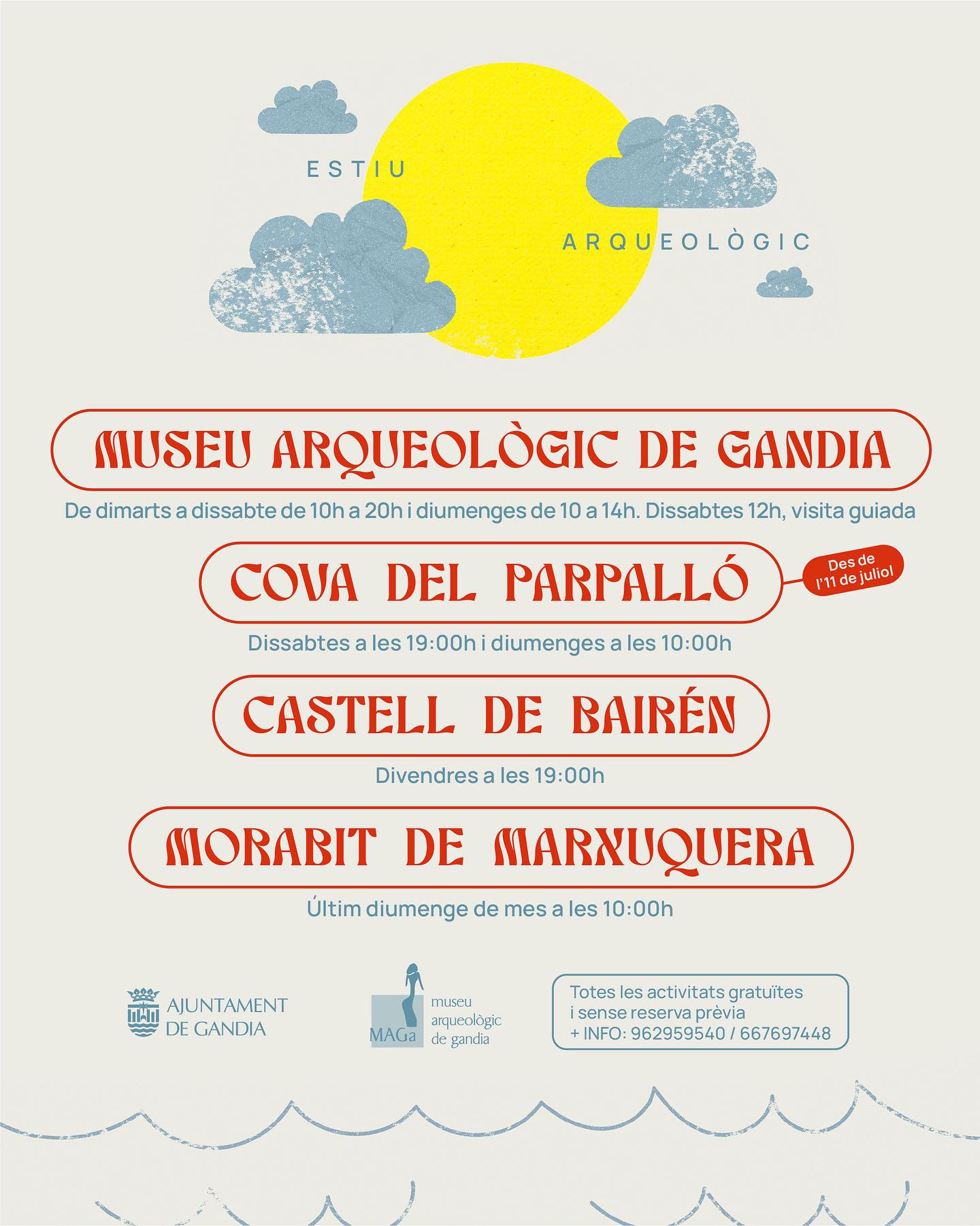 Cartel oficial del Estiu Arqueològic 2026 publicado por el Museu Arqueològic de Gandia y el Ajuntament de Gandia