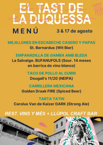 Cartel del menú de agosto de El Tast de la Duquessa