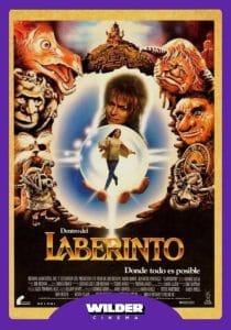 Movie poster for 'Labyrinth', showing the heroine inside a sphere of light surrounded by monsters, with the Wilder Cinema logo.