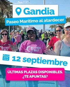 Cartel del Fitness Walk al atardecer en la Playa de Gandia
