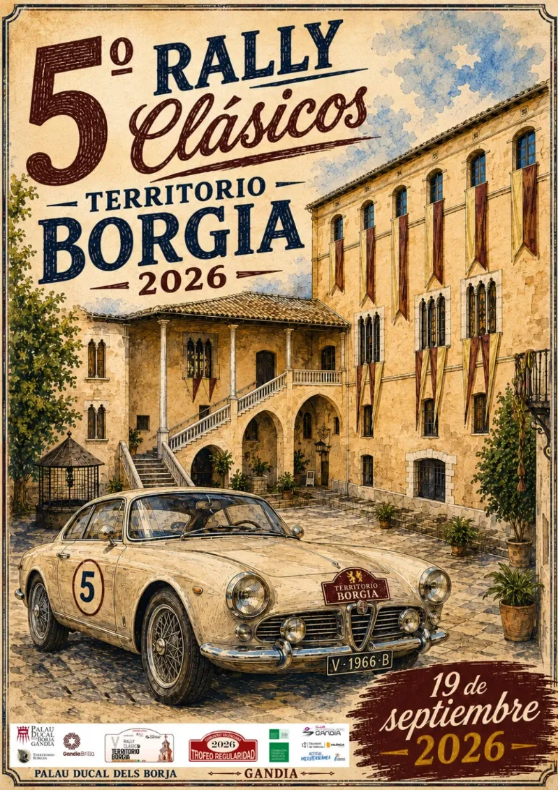 Cartel oficial del V Rally Clásicos Territorio Borgia, el 19 de septiembre de 2026 en Gandia