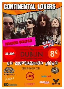 Cartel del concierto de CONTINENTAL LOVERS en The Dublin Gandia