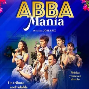 Poster for Abbamanía, the ABBA tribute directed by José Saiz, with its seven performers singing live