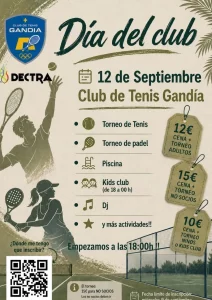 Official poster for Club Day at Club de Tenis Gandia, 12 September 2026 from 6 pm