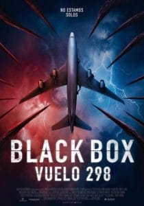 Poster for 'Black Box: Flight 298' showing an aircraft surrounded by torpedoes under a stormy sky.