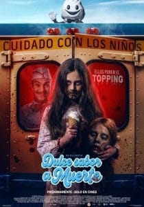 Cartel de la película 'Dulce sabor a Muerte' de Eli Roth: niña con helado y otra niña frente a un camión heladero, con el lema 'CUIDADO CON LOS NIÑOS'.