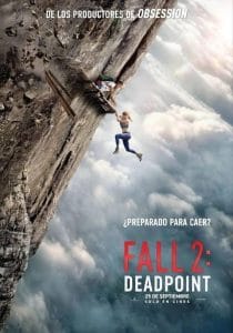 Cartel de la película Fall 2: Deadpoint, con dos personas al borde de un acantilado que se derrumba.