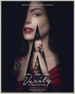 Movie poster for Verity featuring Anne Hathaway, Dakota Johnson, and Josh Hartnett.