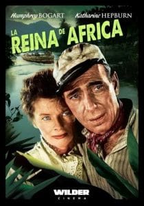 Affiche du film La reine d'Afrique avec Humphrey Bogart et Katharine Hepburn, avec le logo de Wilder Cinema.