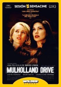 Poster for David Lynch's film Mulholland Drive for a Sensacine special screening at Wilder Cinema.