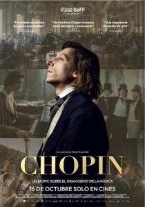 Affiche officielle du biopic Chopin, montrant l'acteur principal de profil.