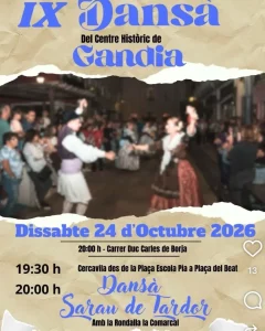 Affiche de la 9e Dansà du Centre Historique de Gandia et Sarau de Tardor pour le 24 octobre 2026.