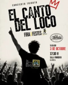 Poster for the El Canto del Loco tribute concert at Sala Fomento in Gandia.
