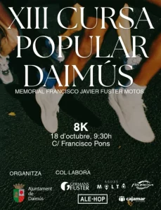 Affiche de la 13e Cursa Popular Daimús, course de 8 km le 18 octobre.